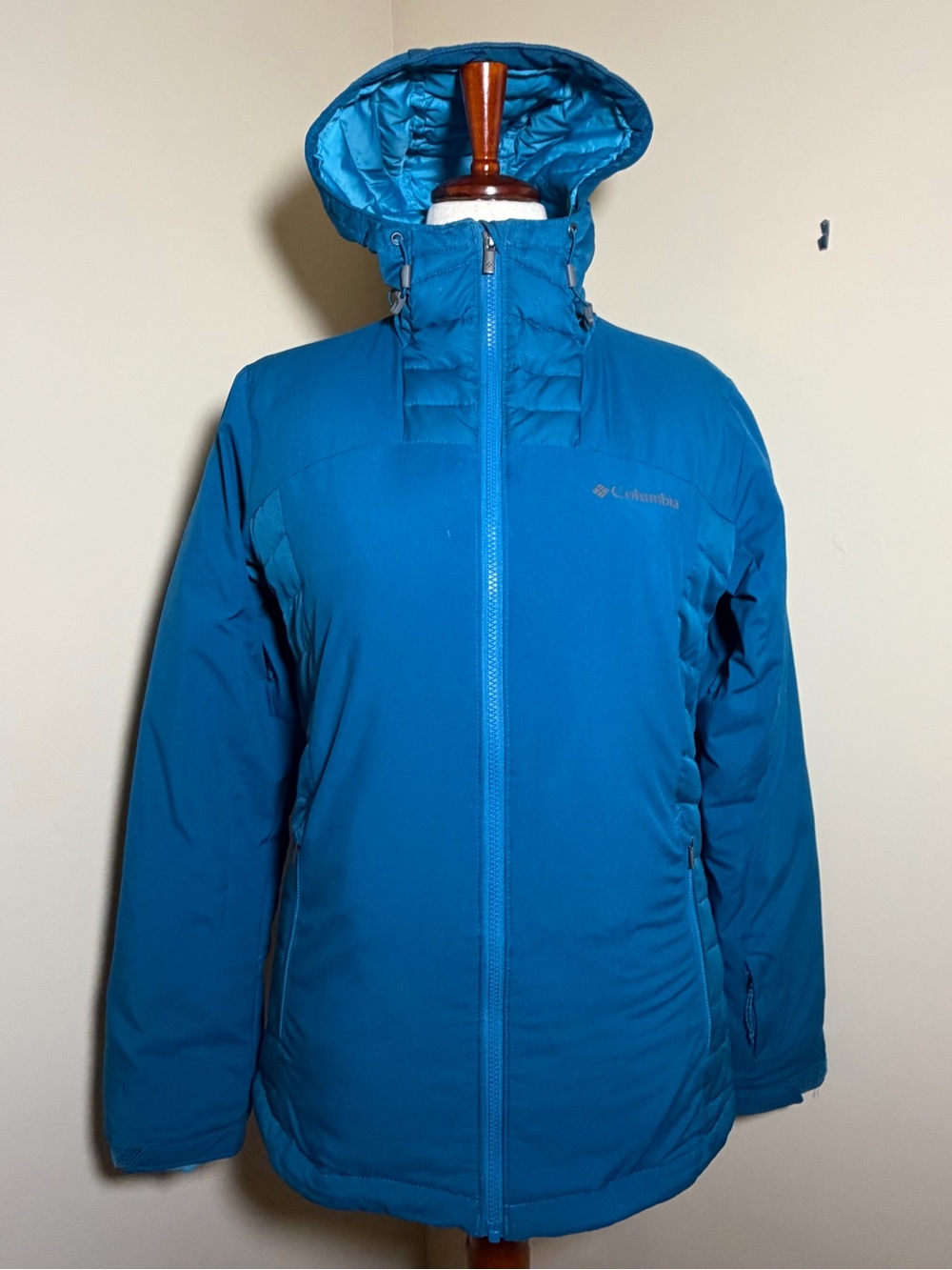 Columbia Traverse Mountain Hybrid Women’s M Omni-Heat Hooded Jacket Blue Teal